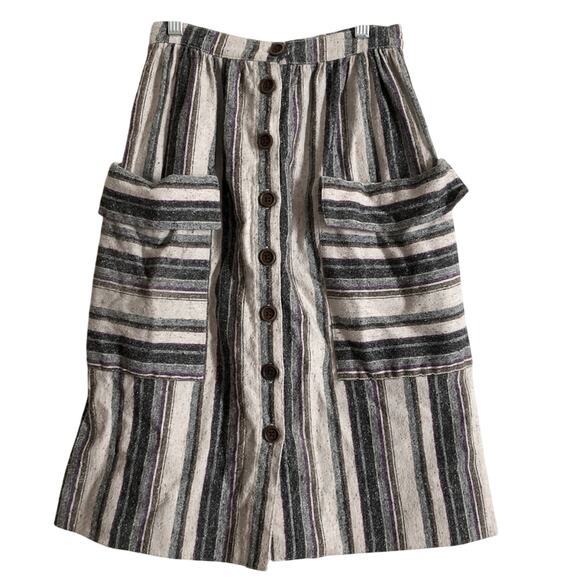 Gorman Woven Knit Textured Stripes Button Front Pockets Skirt - Picture 1 of 9